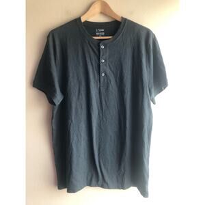 New J.Crew Factory Slub Cotton Dark Green Mens Shirt Size Large Short Sleeve